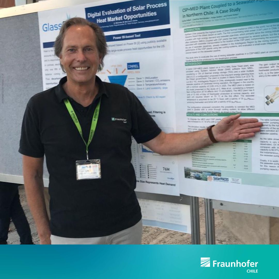 FraunhoferChile's tweet image. ¡Aportando con nuestras investigaciones en #SolarPACES 2023! Hoy, Frank Dinter, nuestro director e investigador principal de Solar Energy Research Center, SERC Chile, presentó dos valiosos estudios y un poster de nuestro Centro de Tecnologías para Energía Solar, CSET. ☀️☀️☀️