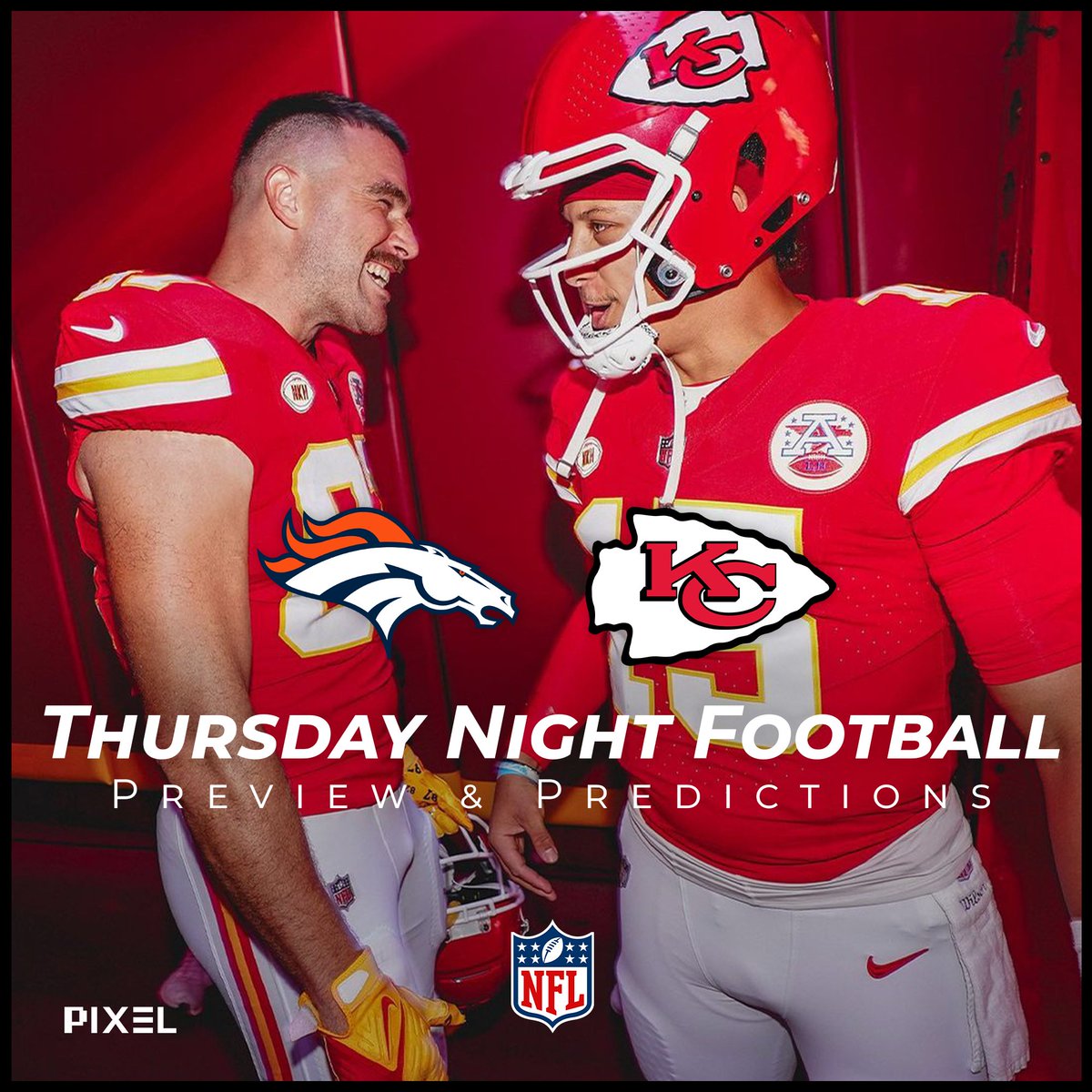 Pixelsports_'s tweet photo. Is Taylor Swift going to be there tonight? 👀
Travis Kelce and Patrick Mahomes perform better when she's around 🔴
How will the game end tonight?
🔗 https://t.co/asLSPZ6KKY
Thursday Night Football tonight on Amazon Prime!
#NFL #ChiefsKingdom #DENvsKC #TNF #NFLPicks https://t.co/kIBlRJykjN
