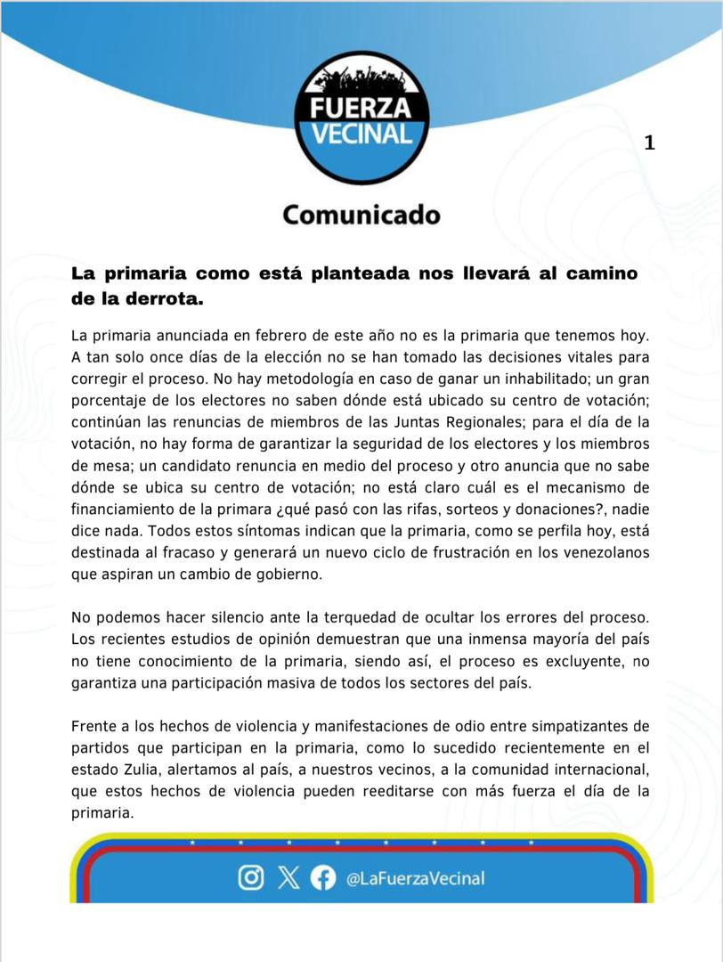 lafuerzavecinal's tweet photo. #Comunicado | La primaria como está planteada nos llevará al camino de la derrota.

⚪️⚫️🔵 https://t.co/qH5ny0aMcF