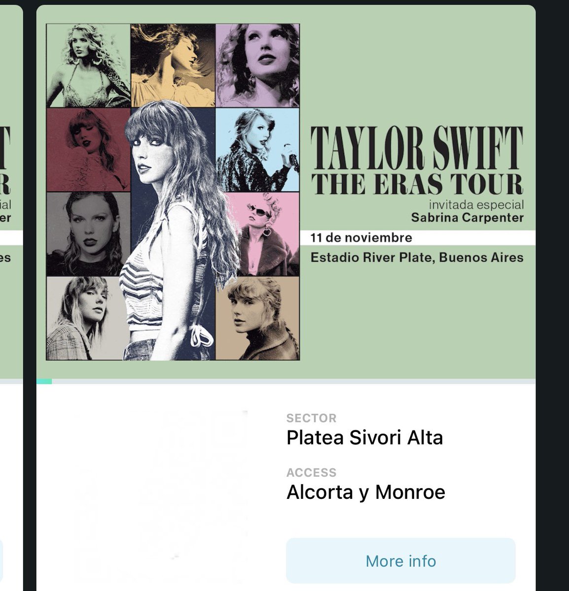 the_erasticket's tweet photo. REVENTA ENTRADAS TAYLOR SWIFT! 🇦🇷🇦🇷 
Locación: Sivori Alta
Fecha: 11/11
Precio: $400 usd por c/u (negociable) 
(Todo tipo de pruebas y venta por videollamada) 

#TaylorSwift #BuenosAiresTSTheErasTour #TheErasTour https://t.co/5vYYkaDLMX