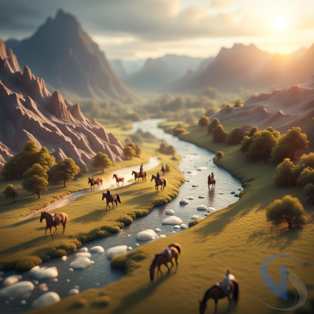spirv56's tweet photo. Freedom, created by me. #AIart #digitalart #Horses #mountains #River #tiltshifteffect https://t.co/08NerOUuV1