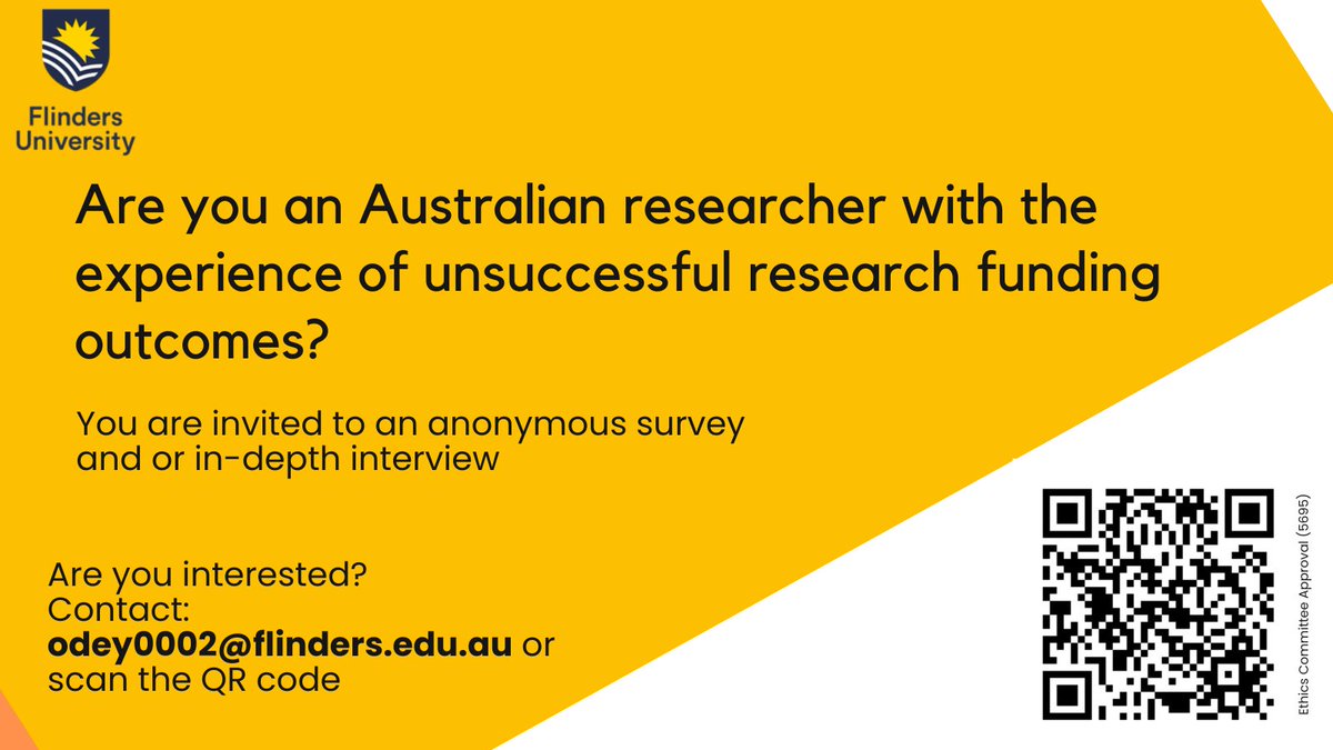 Are you an Australian researcher with the experience of unsuccessful research funding outcomes? 
You are invited to an anonymous survey and or in-depth interview <a href="/OnFunding/">Study on Unsuccessful Research Funding (SURF)</a> 
Kindly help to retweet to your followers too.
<a href="/drsivertsen/">Dr Nina Sivertsen</a> <a href="/ARC_Tracker/">ARC Tracker</a> 
qualtrics.flinders.edu.au/jfe/form/SV_bk…