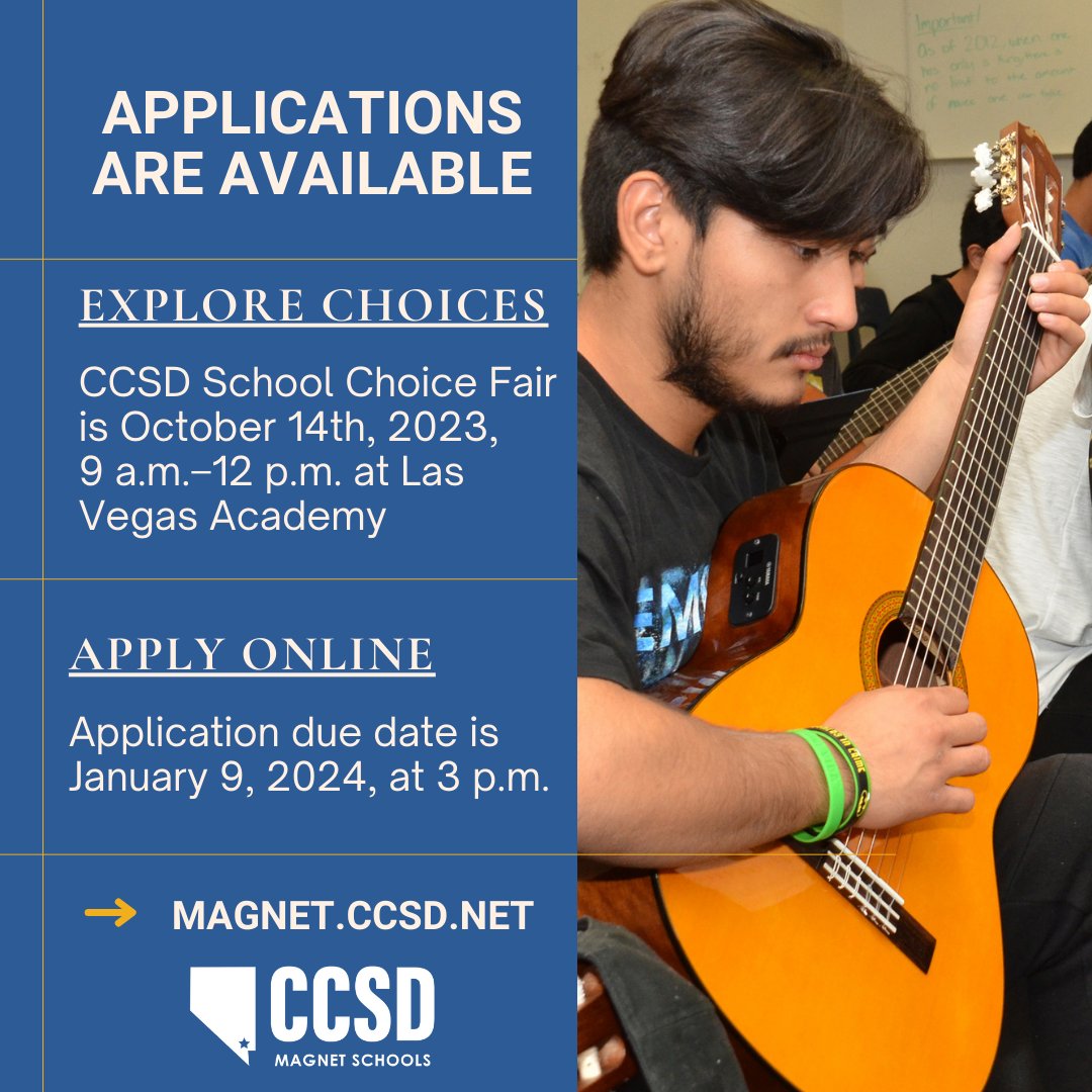 CCSDMagnet's tweet photo. Applications for the 24β25 School Year are now available! π Join us on Saturday at the CCSD School Choice Fair! Discover #CCSDMagnetSchools with STEM, performing & fine arts, leadership, International Baccalaureate, and more! πππ¬ #30YearsofMagnet https://t.co/V4gXtYt8b7