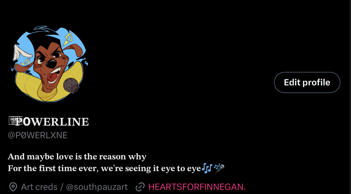 HEARTSFORFINNEGAN.⠀

got a little silly and made POWERLINE—