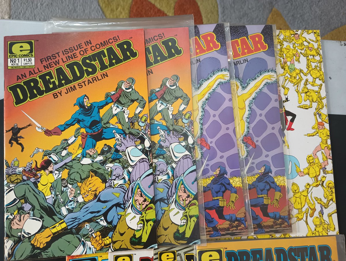 wandascomix's tweet photo. While perusing my "not Marvel" boxes I found these signed beauties. All of them are signed. Happy Thursday!

#epiccomics #dreadstar #jimstarlin #vintagecomics #comicscollector https://t.co/MPqo6zOOz1