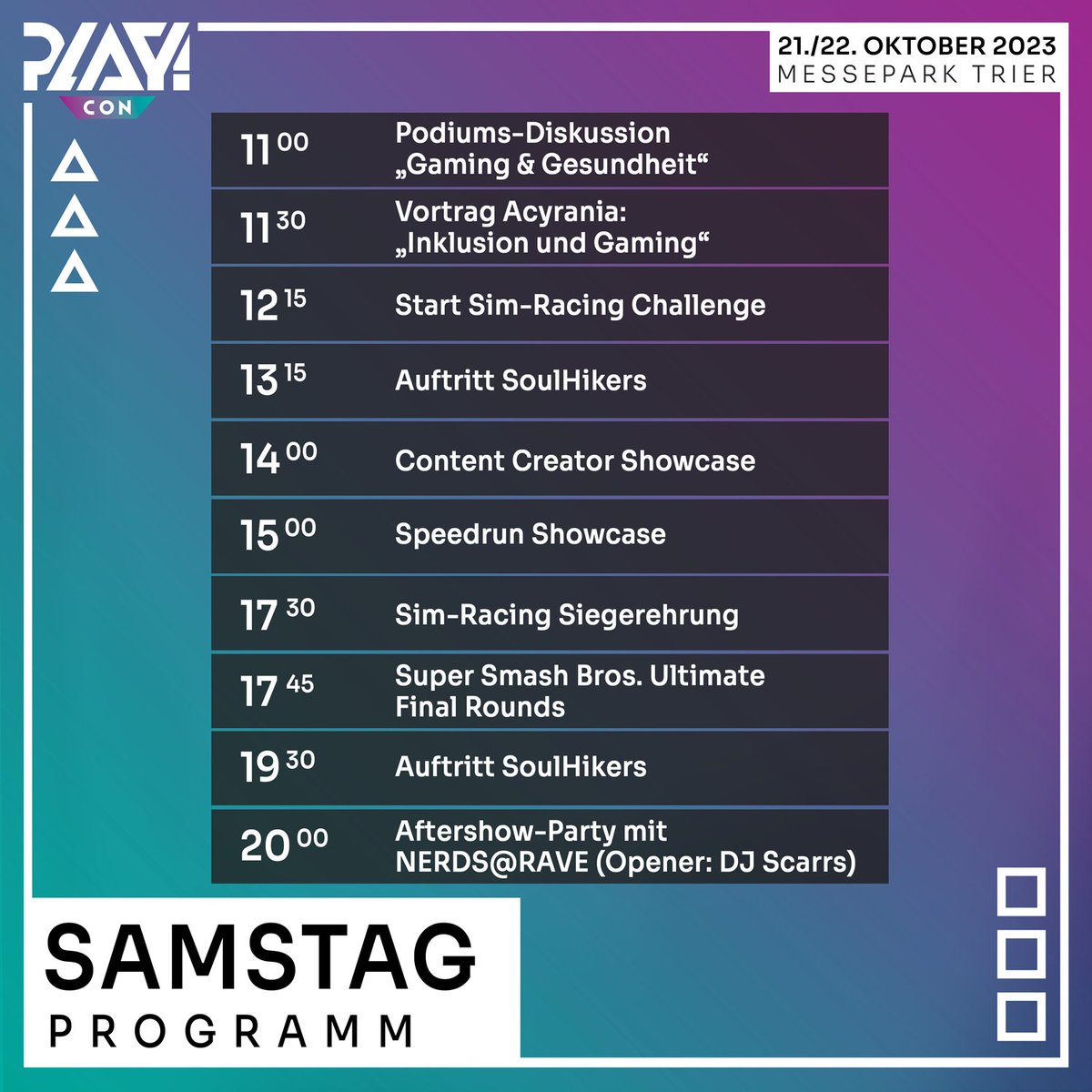 goplaycon's tweet image. Was geht eigentlich so an der PLAY!? Eine ganze Menge. Hier mal ein Auszug des Programms, das euch auf der Haupttribüne erwarten wird. Darüber hinaus findet auf der Community Stage Programm statt und es gibt zahlreiche Workshops. Wir freuen uns auf euch! 🤩 #PLAYCon