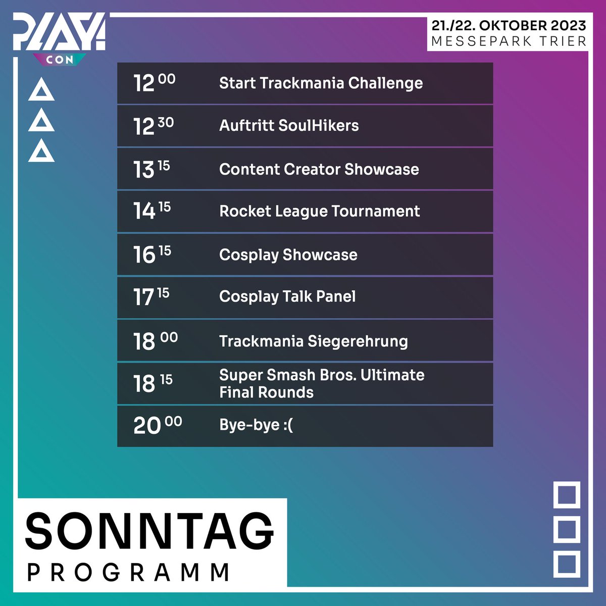 goplaycon's tweet image. Was geht eigentlich so an der PLAY!? Eine ganze Menge. Hier mal ein Auszug des Programms, das euch auf der Haupttribüne erwarten wird. Darüber hinaus findet auf der Community Stage Programm statt und es gibt zahlreiche Workshops. Wir freuen uns auf euch! 🤩 #PLAYCon