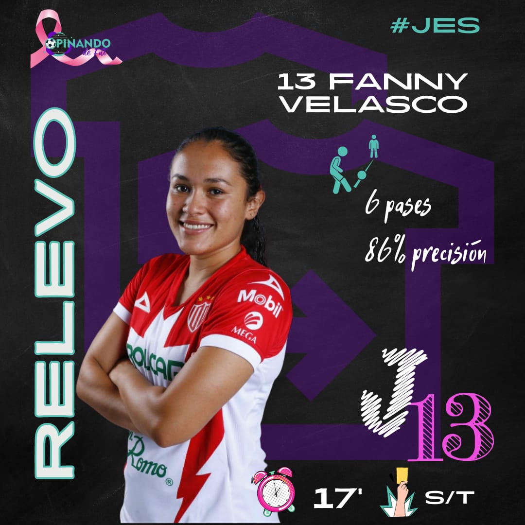 #JES

<a href="/FannyVelasco02/">Fanny Lizeth Grano Velasco 💙</a> ingreso de relevo en la jornada 13 con <a href="/NecaxaFemenil/">✨Centellas Club Necaxa⚡️</a>