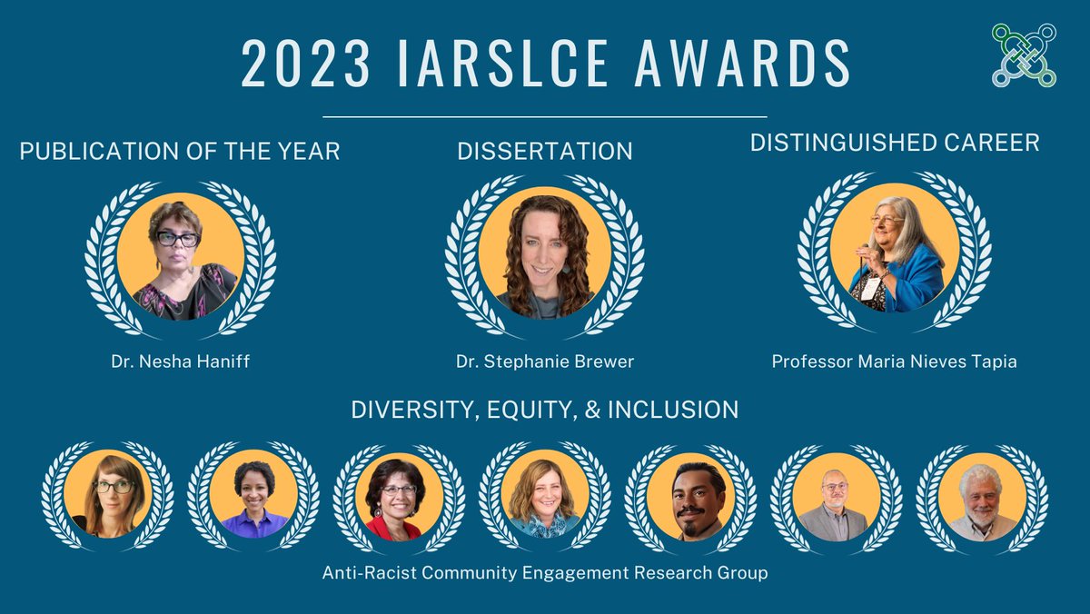 IARSLCE's tweet photo. IARSLCE honors those whose research contributes significantly to understanding and advancing community engagement, across all approaches and all educational sectors. Recipients will be honored in a celebration during the IARSLCE Conference in New Orleans in October 2023. https://t.co/ykuNtnz7Az
