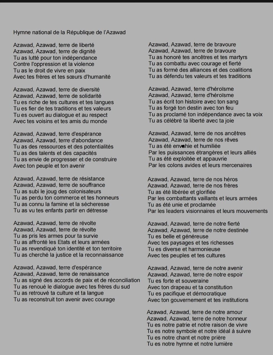 AmastaneJ's tweet photo. HYMME National de l’AZAWAD 
Bientôt disponible dans toutes le langues Nationales de l’Azawad (Tamachek, Arabe , Peulh , Sonrhai ) 
NB: Nous on va tout droit ceux qui croient que nous sommes dans leurs propagandes qu’ils se taisent.
#AZAWADFree✌️
Mali dégage ❌❌ https://t.co/kBOsPleNZ7