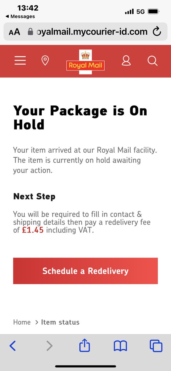 NMEArnott's tweet photo. @RoyalMailHelp is this a scam?! My husband and I were home all day and our garden gate and front door were open because of the mild weather. There was no card left - because no one came so we’re not paying £1.50! #royalmail https://t.co/1rPHt5yzVf