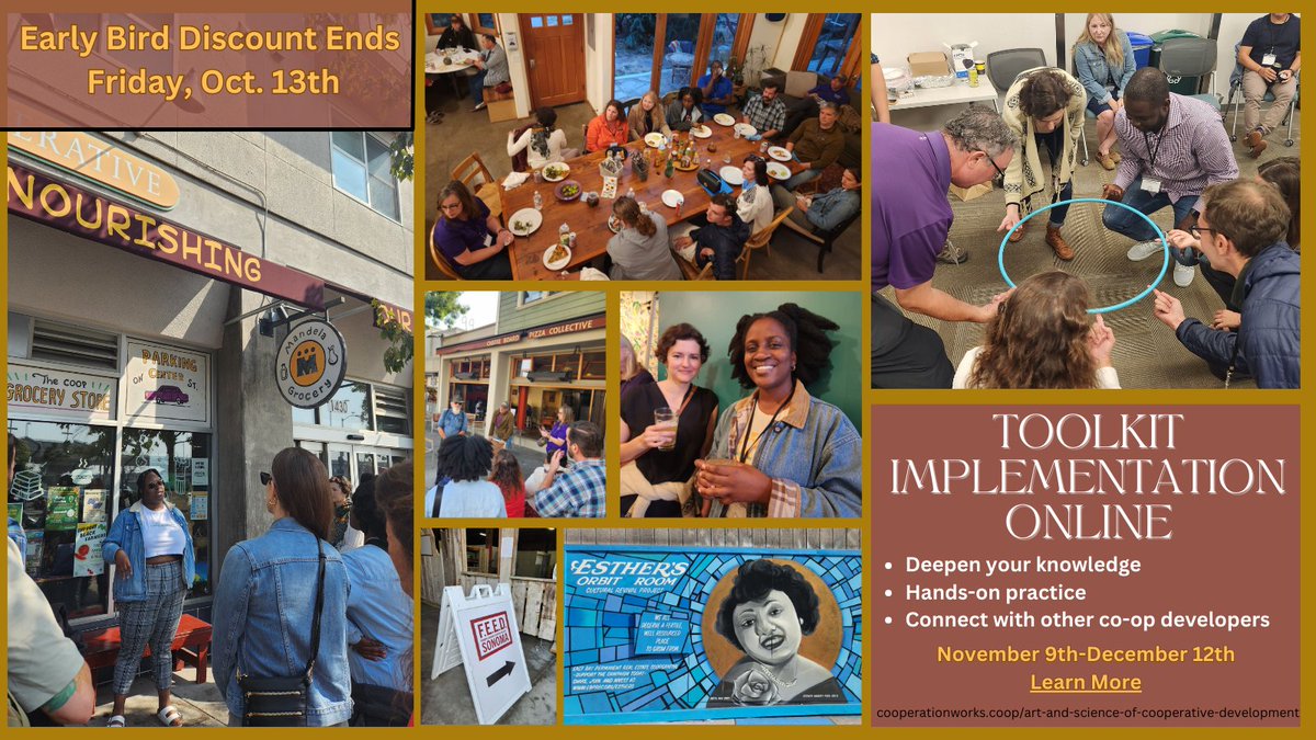 You know what would be truly freaky this Friday the 13th? If you missed the early bird registration for Toolkit Implementation Online! Register by tomorrow to save $100 and secure your spot! Learn more below. Scholarship applications still accepted. 
cooperationworks.coop/art-and-scienc…
