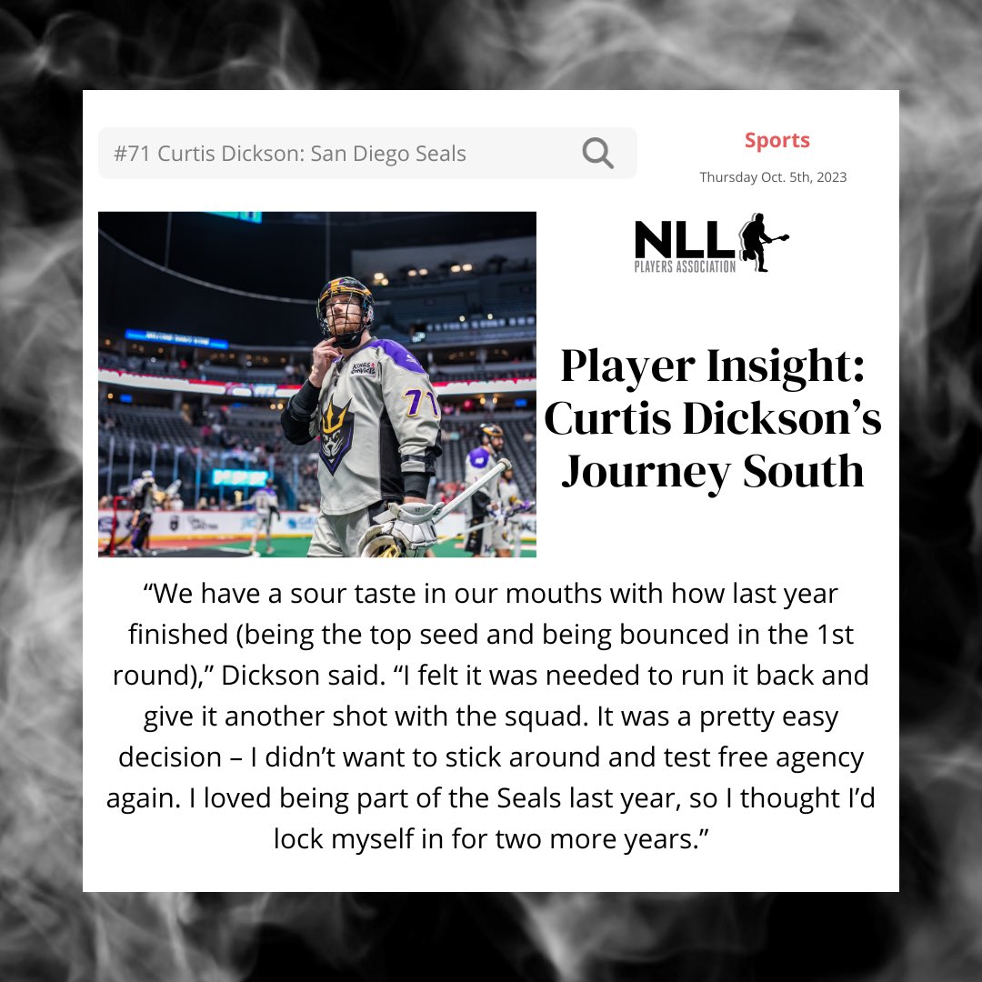NLLPA's tweet photo. Player Insight: @CurtisDickson17
Full Story: https://t.co/sE6tGhTNhM
🖊️:@AdamLeviNLL
#NLLPA #NLL #Lacrosse #playerinsight https://t.co/cnmfUe5wXj