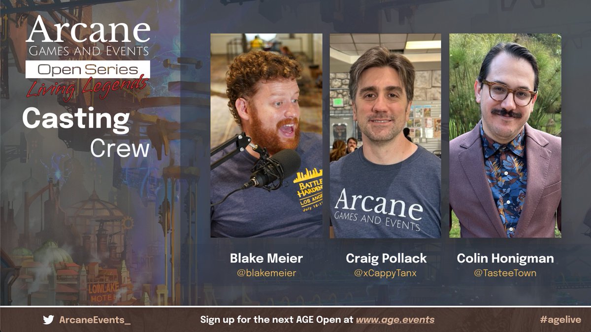 ArcaneEvents_'s tweet photo. The AGE Living Legend tournament is almost here! Join @BlakeMeier, @TasteeTown, and @xCappyTanx this Saturday, October 14th, as we watch old and new heroes battle it out to see who can take the crown!

Watch live at: https://t.co/2D9DOgo14X

#fabtcg #agelive https://t.co/4dkLjD5W9s