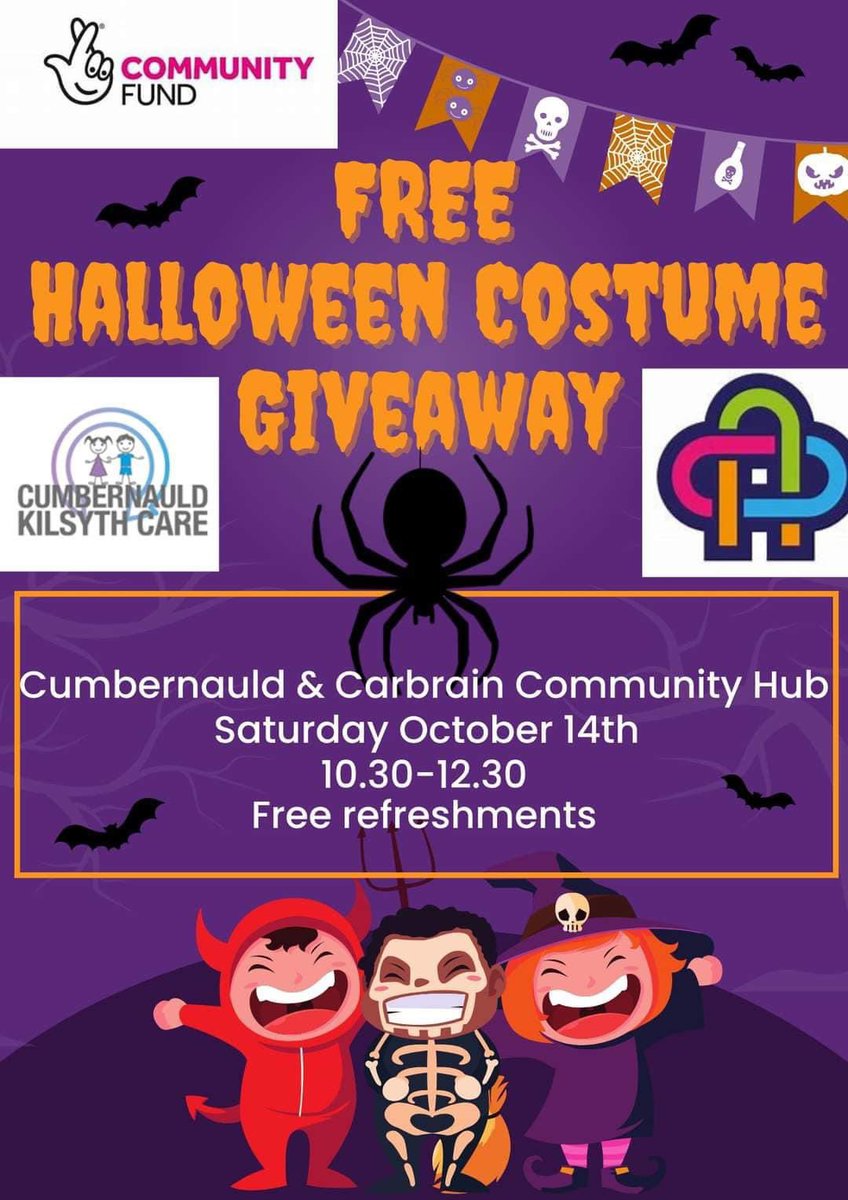 Cumbernauld & Carbrain Community Hub (@carbrainh) on Twitter photo This Saturday we are hosting a spooky Halloween costume giveaway with <a href="/CumbKilsythCare/">Cumbernauld & Kilsyth Care</a>! Why not come along and browse our selection of FREE costumes & decorations! There will also be lots of spooky sweeties to take home too 🎃👻🎃👻 This Saturday we are hosting a spooky Halloween costume giveaway with <a href="/CumbKilsythCare/">Cumbernauld & Kilsyth Care</a>! Why not come along and browse our selection of FREE costumes & decorations! There will also be lots of spooky sweeties to take home too 🎃👻🎃👻