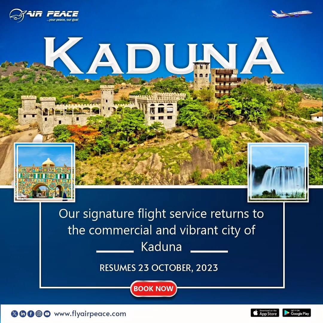 Abdool85's tweet image. AIR PEACE Is Back In Kaduna 

It is good news for the residents of Kaduna as AIR PEACE is resuming flights to Kaduna from the 23rd of October 2023. 
Thank you Gov. @ubasanius for this effort as it will attract more investment and boost economic activities in the state.