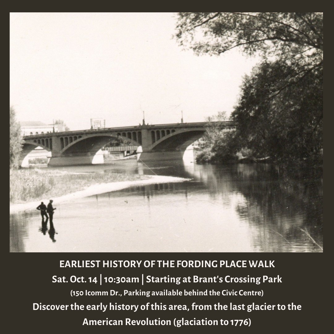 Branthistorical's tweet photo. Join us this Saturday, October 14th at 10:30am for the Earliest History of the Fording Place walk!

Walks are free for BHS members, and $5.00 for non-members. Call 519-752-2483 or email information@brantmuseums.ca to register. https://t.co/yhbp44xrbw