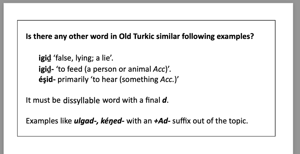 mehmetolmeztr's tweet photo. How many dissyllable words exist in Old Turkic with a final d? Right now I have just 3 examples. #OldTurkic, #Turkic, #Uyghur // Eski Türkçede ikinci hecesinin sonunda d bulunan kaç sözcük vardır? https://t.co/K9xTtG4AEB