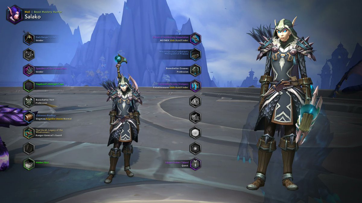WorldofTransmog's tweet photo. Hello my Moglomites. I wanted to try out a new look on one of my hunters. So I edited a mog that I use on my evoker to see if I could make it fit. I call it "The Unseen". I hope you all enjoy it.
#worldofwarcraft #mog #transmog #transmogrification #tmog #dragonflight #xmog https://t.co/eoMjn0Mjwa