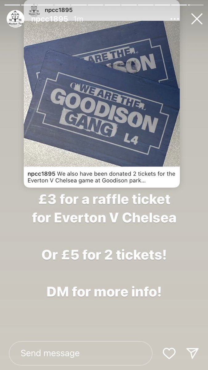£3 a ticket, or 2 for £5, to enter our raffle to win 2 match day tickets to Everton v Chelsea