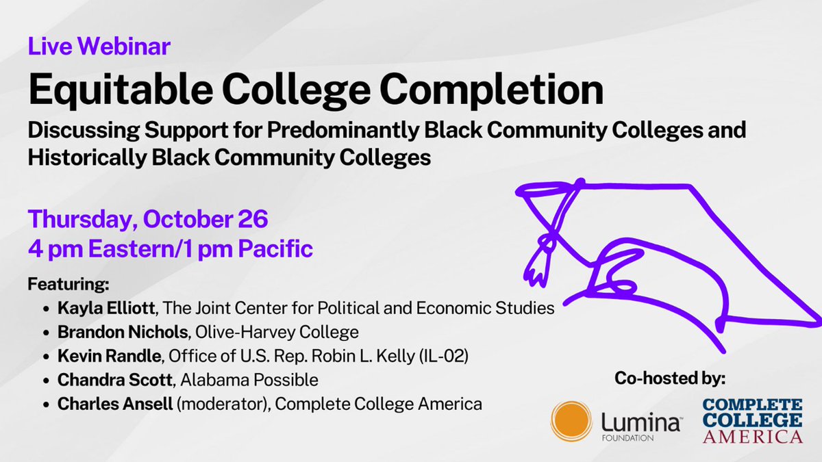 LuminaFound's tweet photo. Join @LuminaFound and @CompleteCollege on Oct. 26 for a webinar on equitable college completion, support for predominantly Black and historically Black community colleges, and the pivotal role of these institutions in the #highered landscape:
https://t.co/37pdx5oJbQ. https://t.co/173vxwkgO3
