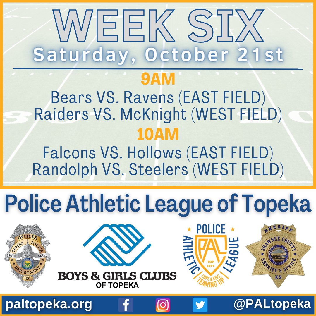 PALtopeka's tweet photo. Week six schedule 🏈⬇️ https://t.co/2MhyBiB651