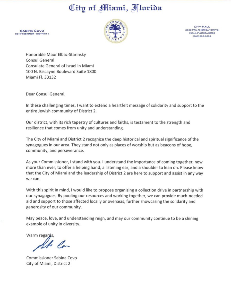 Thank you Commissioner <a href="/SabinaCovo/">Sabina Covo</a> 🇺🇸 🇮🇱