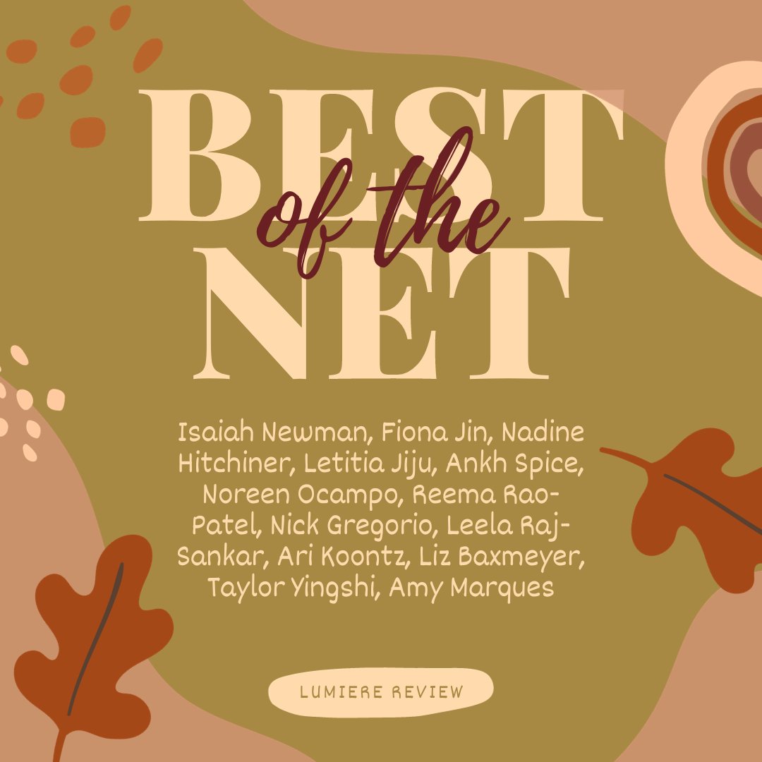 Announcing our @SundressPub Best of the Net 2024 Nominations! Congratulations and all the best to our nominees, we love your work so much. The full list of nominees can be found at lumierereview.com/nominations.
