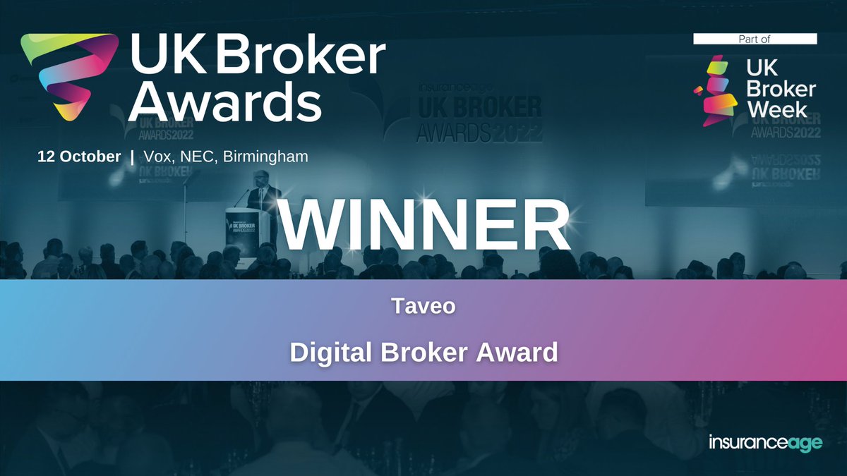 InsuranceAge's tweet photo. #Taveo wins the Digital Broker Award! Congratulations! Sponsored by @premiumcredit #UKBrokerAwards https://t.co/t7V05I8zMw
