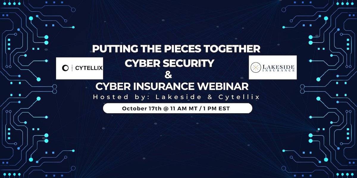 Don't miss the upcoming webinar where Cytellix's Trenelle Lyiscott, and Lakeside Insurance's Jake Charen share the latest cyber and #cyberinsurance trends for safeguarding your assets. We hope to see you on October 17th! Register now:

#cybersecurity #smb

hubs.ly/Q024w6Ct0