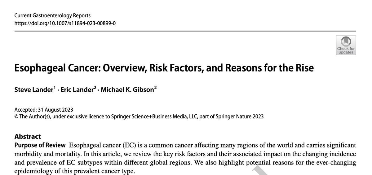 I'm so proud of my brother, @StevelanderMD, for spearheading this awesome review on esophageal cancer. He's already a budding leader in #microbiome, #culinarymedicine, and #GI. There are only more collabs to come!!! @mgibson21212 @UTHSC_Medicine @VUMC_GI