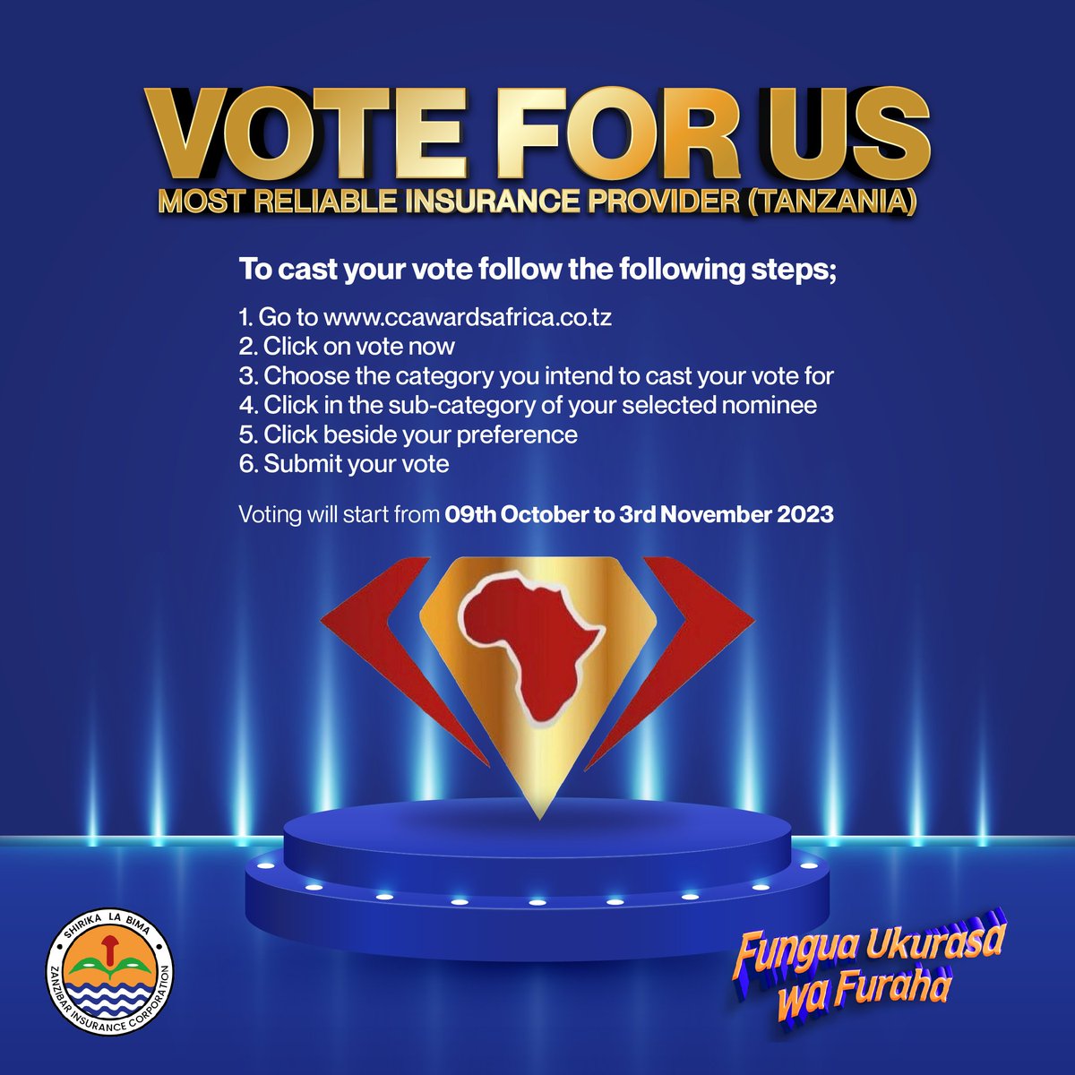 ZIC_Insurance's tweet photo. Tumechaguliwa kuwania tuzo ya Kampuni ya Bima inayoaminika zaidi Tanzania. Tafadhali tupigie kura kwa kufuata maelezo ya kwenye picha.

#ZIC #PromisingFuture #ConsumerAwards https://t.co/pVmbcDEGNC