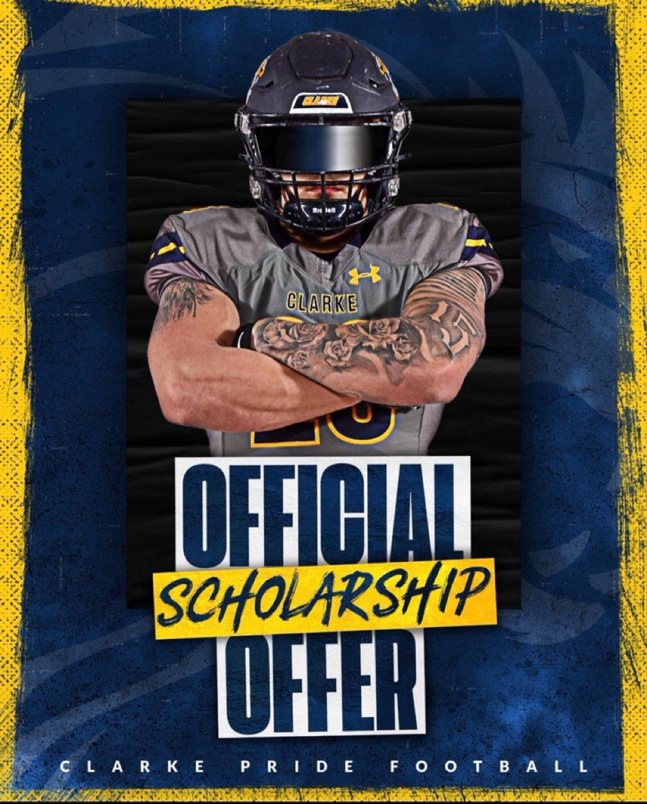 Blessed to receive my 6th official offer and scholarship to Clarke University @ClarkePrideFB Thank you @CoachHicksCU and the coaching staff.@CoachP_LRHS @CoachShack_ @MustangFootball @Monoki @CoachGouldLRHS @LRTDClub @larryblustein @Dwight_XOS @Jeff_XOS @PrepRedzoneFL