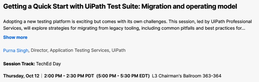 jamesvgingerich's tweet photo. #UiPathForward VI plus TechEd Day. Coming up at 2 pm. Getting a Quick Start with UiPath Test Suite: Migration and operating model. #TechEdDay
@UiPath https://t.co/rUkrqhnyVO