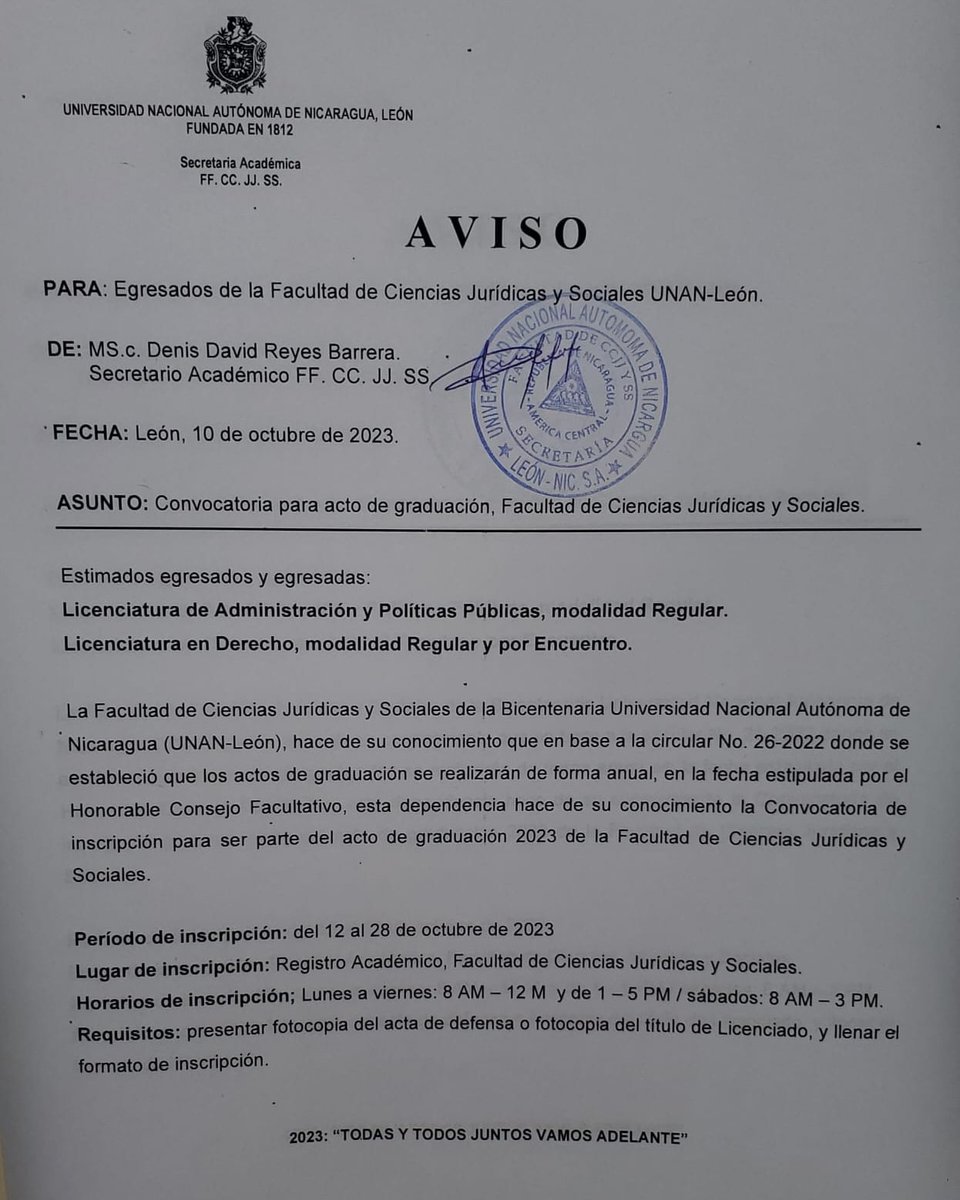 Estimados egresados y egresadas.

* Licenciatura de Administración y Políticas Públicas, modalidad Regular.
* Licenciatura en Derecho, modalidad Regular y por Encuentro.