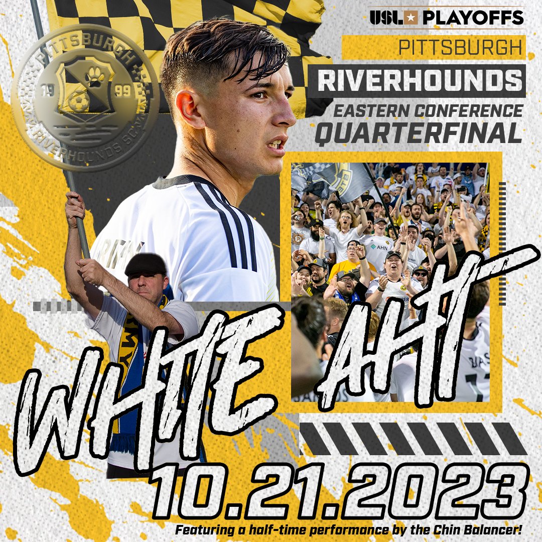 RiverhoundsSC's tweet photo. The playoff run at Fort Highmark will be here in no time! 🏆 

We're bringing the playoff atmosphere with a thunderstix giveaway, and another "White Aht!" Don't have a white shirt? Get your Hunt As One playoff shirt NOW! ⬇️
🎟 https://t.co/6mEpZdD3aZ 
👕 https://t.co/ZHyyVwgW30
#HuntAsOne #HOUNDTAHN