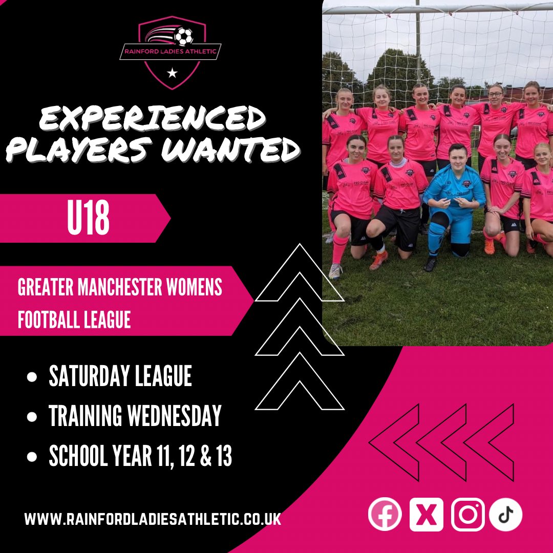 RLA_youth's tweet photo. We are looking for experienced players in 𝘆𝗲𝗮𝗿𝘀 𝟭𝟭, 𝟭𝟮 &amp; 𝟭𝟯 to strengthen our 𝗨𝟭𝟴 𝘀𝗾𝘂𝗮𝗱

Training is Wednesday 18:30-19:30 @jmosportspark 

Currently playing in the @GMWFL2011 on a Saturday morning

DM for more info 📥

@Liverpool_CFA https://t.co/GgyaTRAjXZ