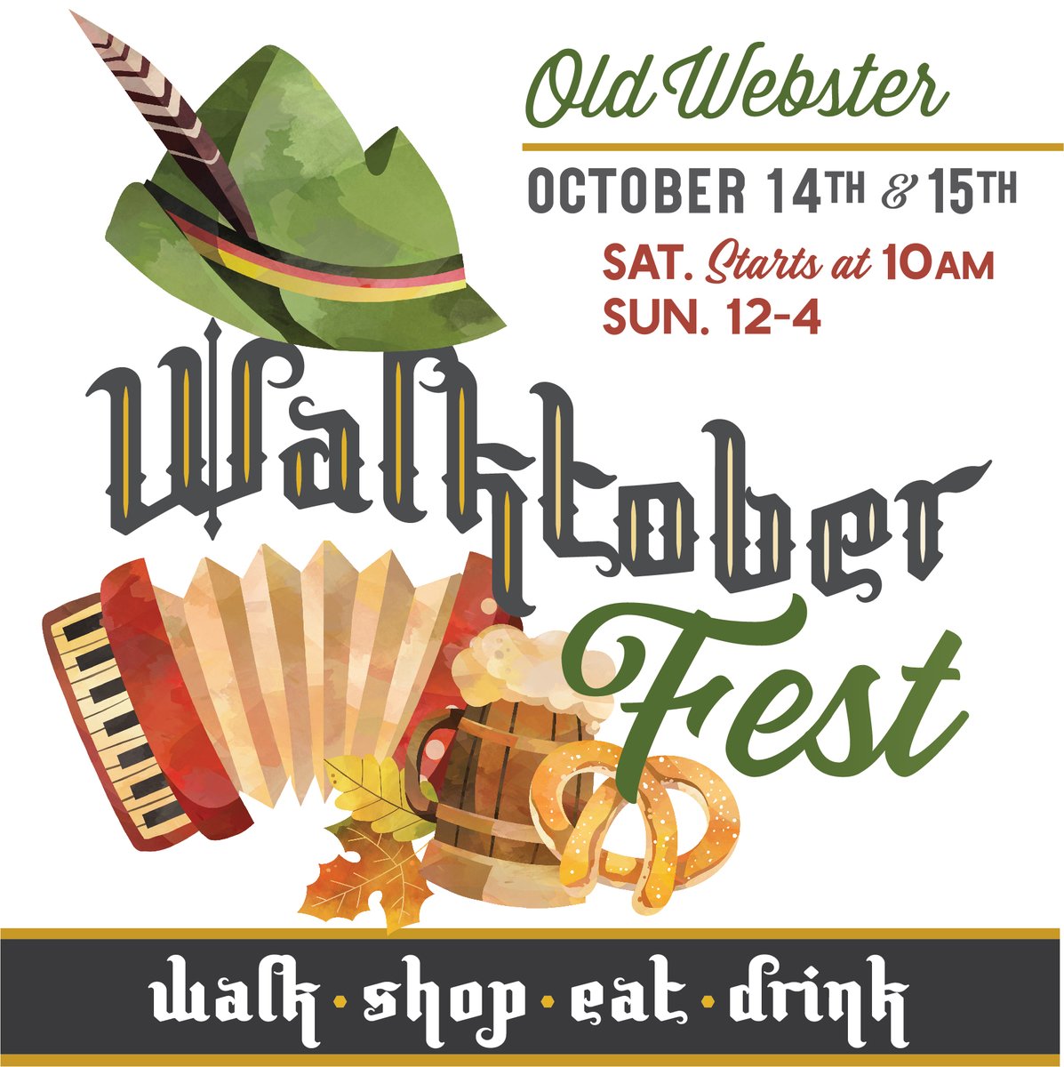 OldWebsterWG's tweet photo. There will be 30 #OldWebster businesses welcoming you this weekend at the Walktober Fest. Come walk around our neighborhood to shop, dine, listen to music, explore!
🎶🍁🍺🌭🛍️🥨🎃🍂🎶
#ShopLocal #DineLocal #FallFestival #OktoberFest #ShopSmall #MainStreet #Shopping #Dining https://t.co/WTk7ruO4sT