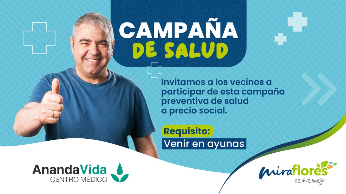 MuniMiraflores's tweet photo. ¡Atención vecino! 🌡️👩⚕️
Únete a nuestra Campaña de Salud Preventiva con costo social para todas las edades. Cuidar de tu bienestar es nuestra prioridad. 🩺🤝
¡Te esperamos!
#SaludMiraflores #BienestarVecinal 💙 https://t.co/uNCZflqJtg