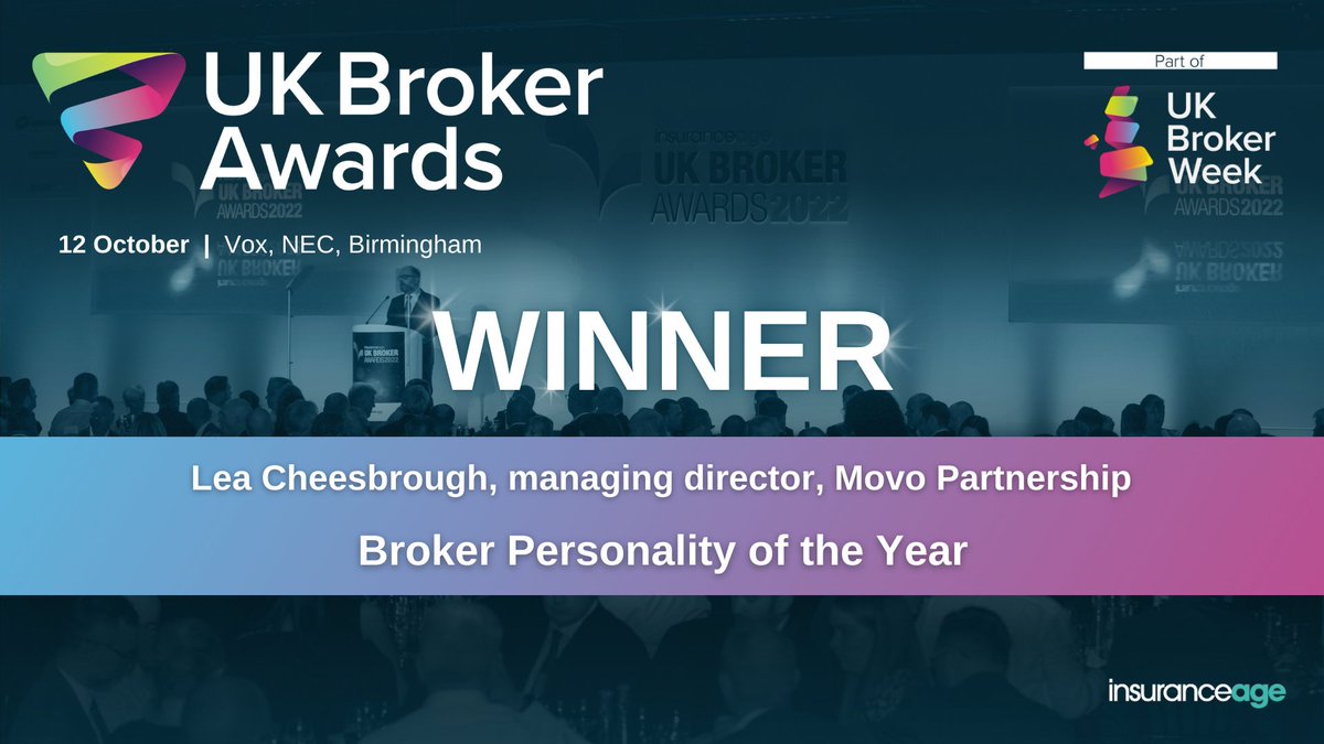 Lea Cheesbrough, Managing director, <a href="/MovoPartnership/">Movo Partnership</a> wins Broker Personality of the Year! Congrats Lea! #UKBrokeAwards