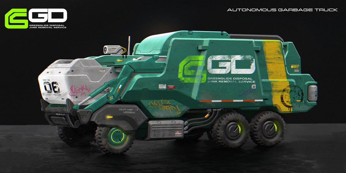A autonomous garbage truck concept for Junk Removal Service company. #conceptart #scifi #Photoshop #design #Truck 

artstation.com/artwork/QXYGzE