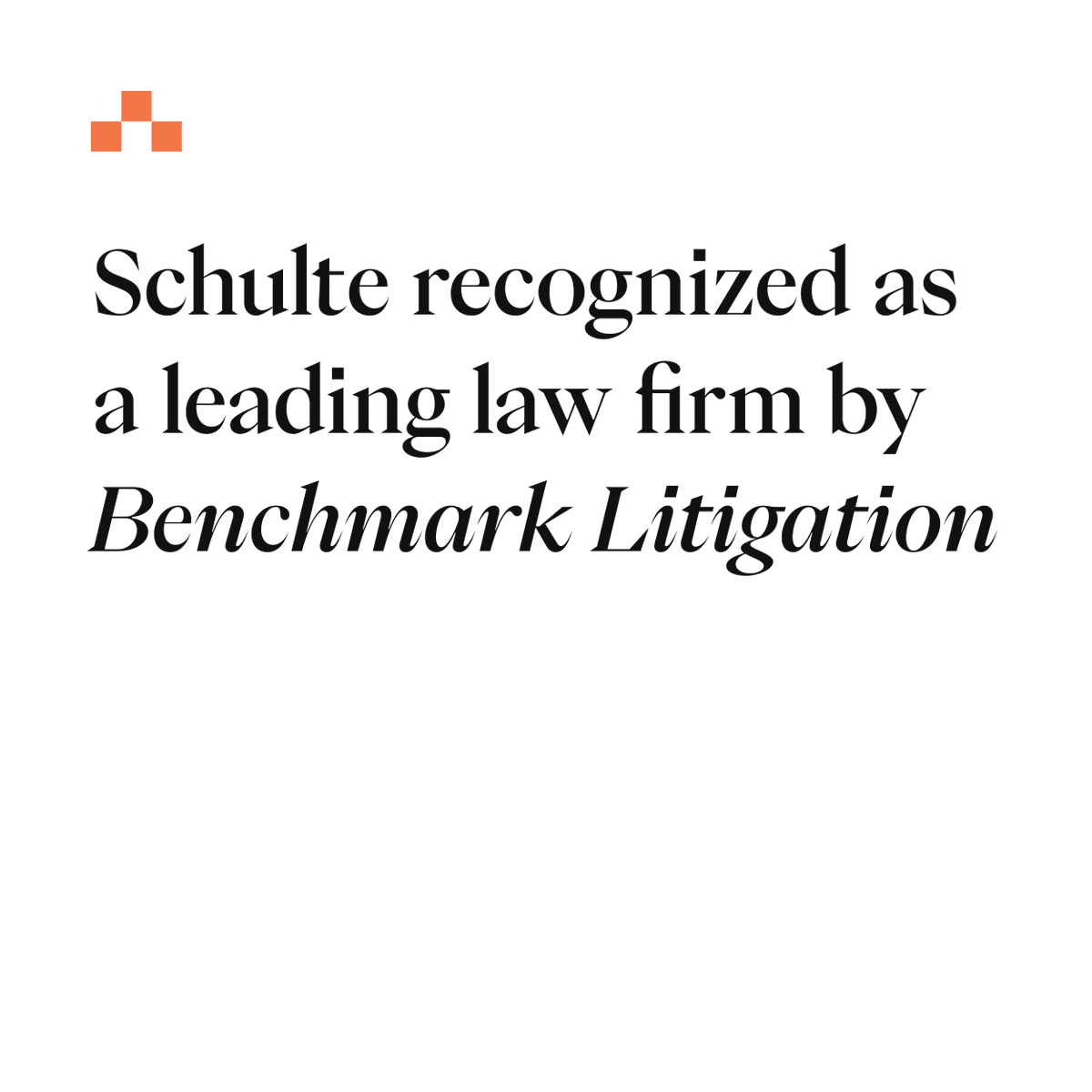 SRZLawFirm's tweet image. Schulte was recognized as a leading law firm by @BenchLitigation in several key rankings. Marking a year of significant growth, the firm advanced to Tier 1 in the Securities category.

Read more: bit.ly/3tvWeGd
#BenchmarkLitigation
#SchulteLaw