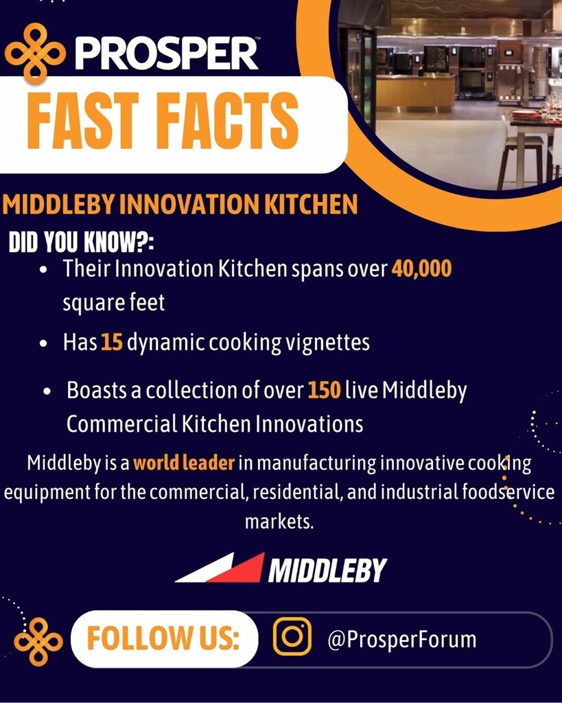 🌟 Discover the magic of culinary innovation with Prosper Forum #FastFacts!🍳

Did you know that our partner, The Middleby Corporation is a world leader in creating innovative cooking equipment for various food markets?

We're proud to have them by our… instagr.am/p/CyUChu1rdHx/