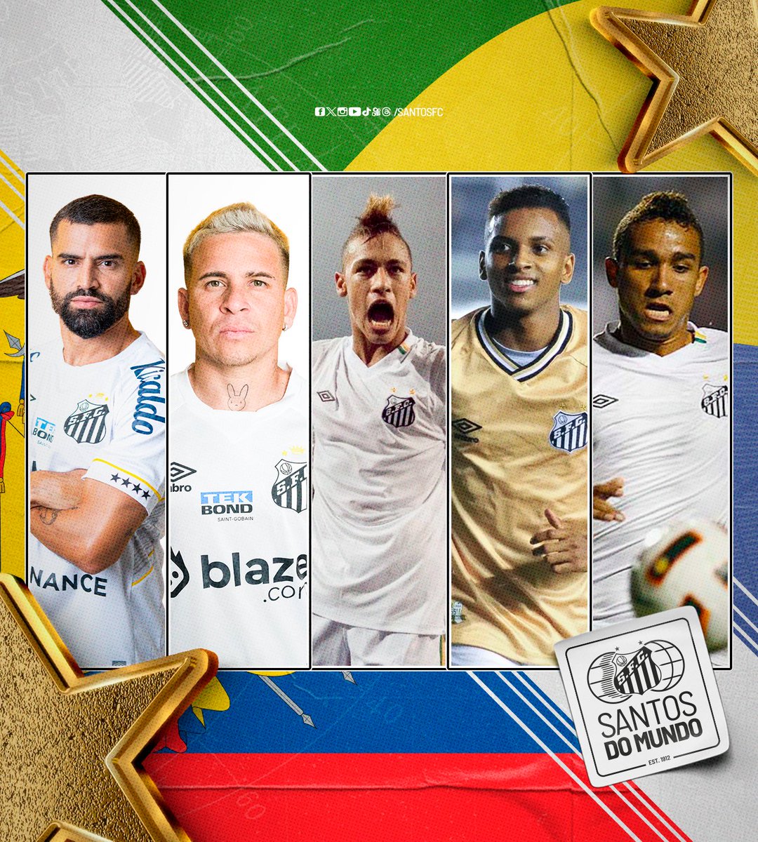 SantosFC's tweet photo. Cinco santistas envolvidos no confronto. Hoje é dia de Brasil x Venezuela! 🇧🇷🇻🇪 https://t.co/zO8S2yKSAQ