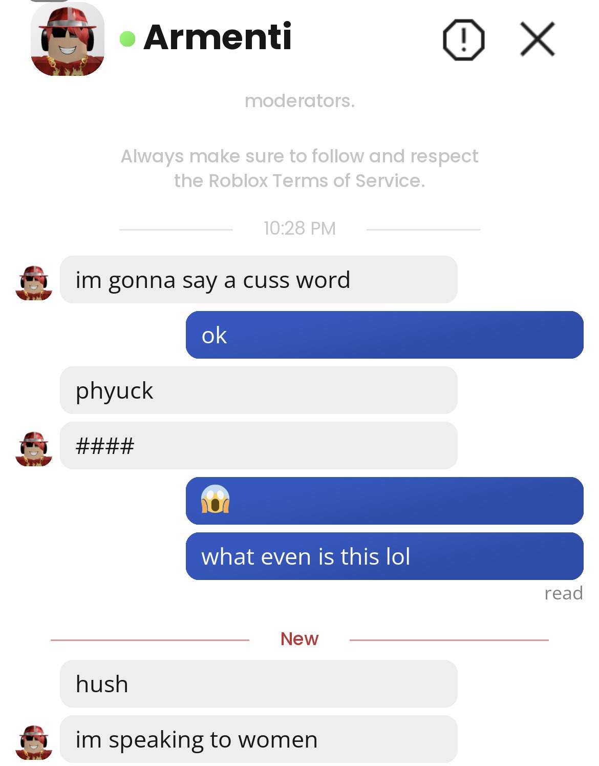 Roblox Moderation incorrectly refers to the Roblox Terms of Use