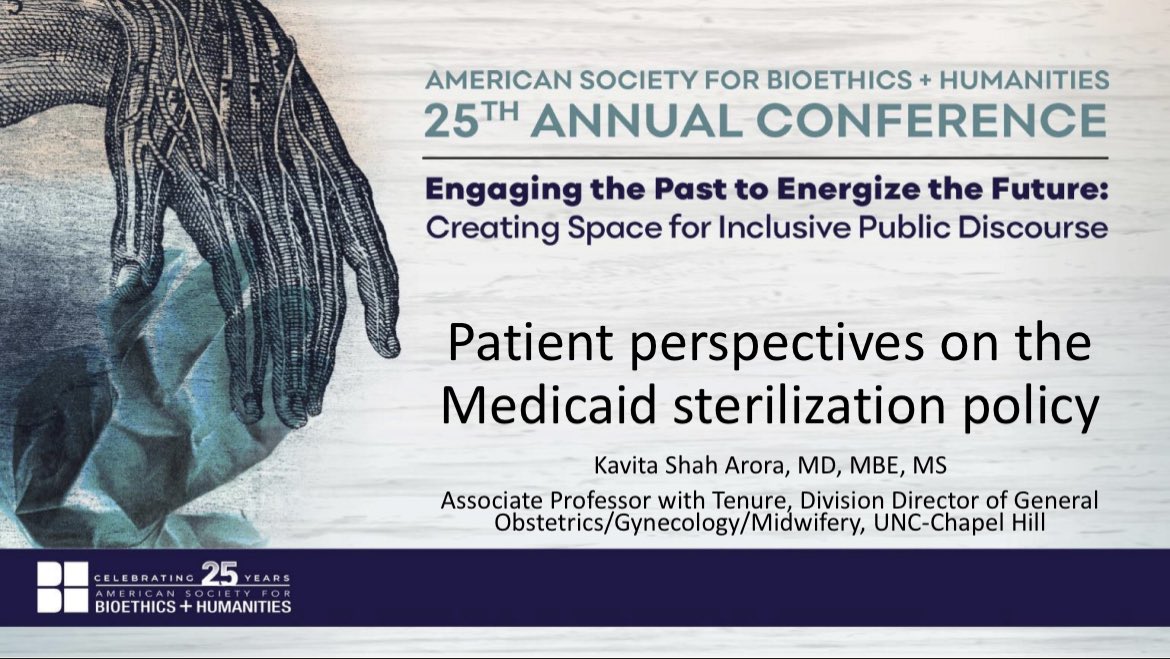 Glad to be centering the voices of patients themselves regarding the #Medicaid sterilization policy at #ASBH23 — and looking forward to continuing to understand, uplift, and empower patient and community voices to make needed federal policy change #ReproJustice