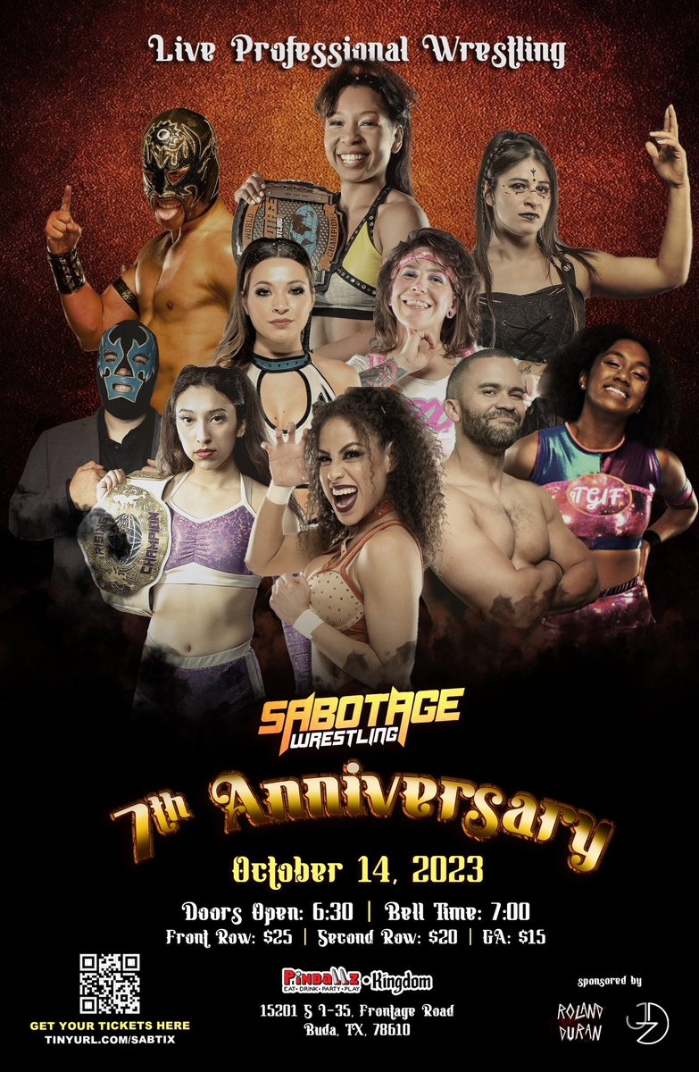 We are 2 days away from our 7 Year Anniversary show! Who’s joining us for a great night of wrestling?! We still have a few front and second row tickets left. We hope to see you there!

🎟️: tinyurl.com/SABTIX