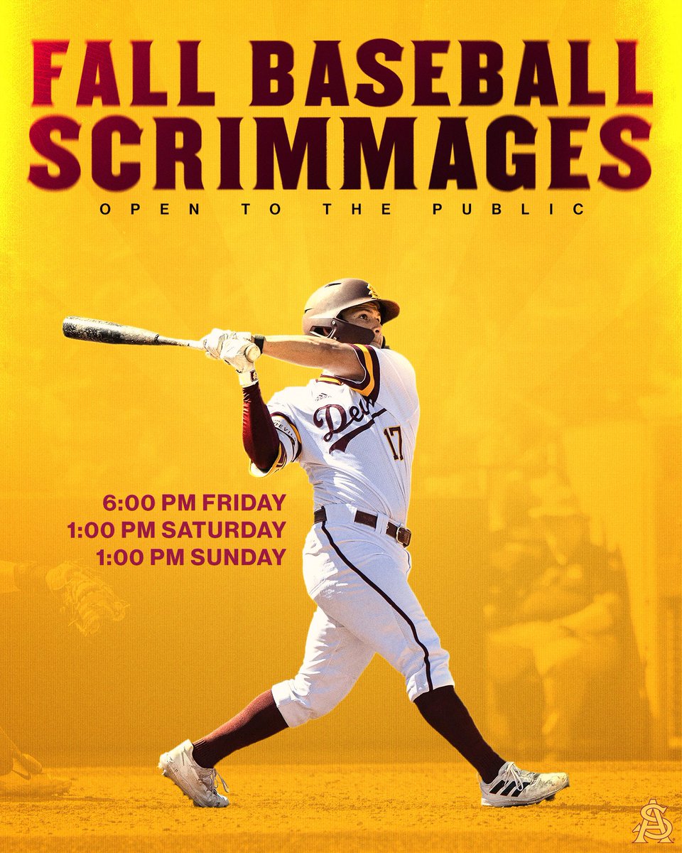 Sun Devil Baseball (@asu_baseball) on Twitter photo Need your baseball fix to tide you over until the <a href="/Dbacks/">Arizona Diamondbacks</a> Monday? Looking for something to do with the family with no football this weekend?
We’ve got you covered 😈
Come on out and enjoy the weather and some free baseball over at Muni on Friday, Saturday and/or Sunday! Need your baseball fix to tide you over until the <a href="/Dbacks/">Arizona Diamondbacks</a> Monday? Looking for something to do with the family with no football this weekend?
We’ve got you covered 😈
Come on out and enjoy the weather and some free baseball over at Muni on Friday, Saturday and/or Sunday!