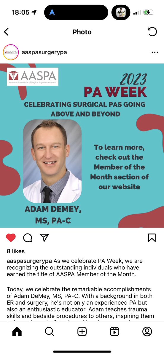 adamdemeypac's tweet photo. Thank you @AASPASurgeryPA for the recognition and support! Love all you do for surgical PAs and can’t wait to work more with you #surgicalPA #trauma #MedX #physicianassistant @InovaHealth @InovaFFXTrauma1 https://t.co/eMPMc8ZRY1
