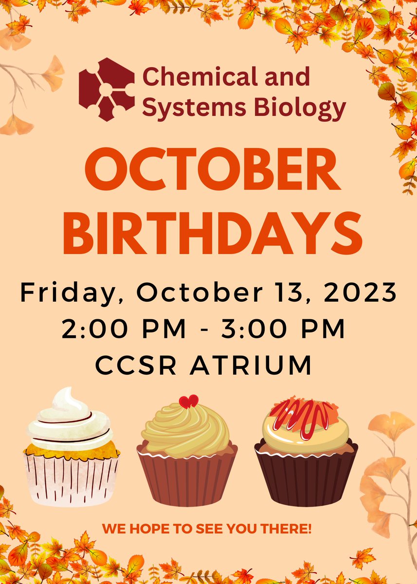Dear CSB Friends,
 
We hope you can join us for some delicious Bundt Cakes, fruit, and light refreshments as we celebrate CSB’s October Birthdays!

Friday, October 13, 2023
2-3 pm
CCSR Atrium

Please ensure you are following all COVID related policies. We hope to see you there!